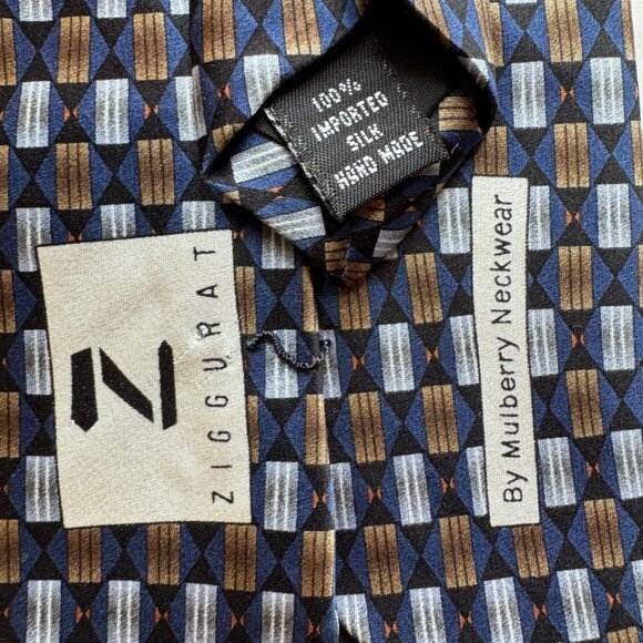 Ziggurat Silk Men Neck Tie by Mulberry Neckwear Geometric W 3.5 x L 60 - Picture 7 of 13